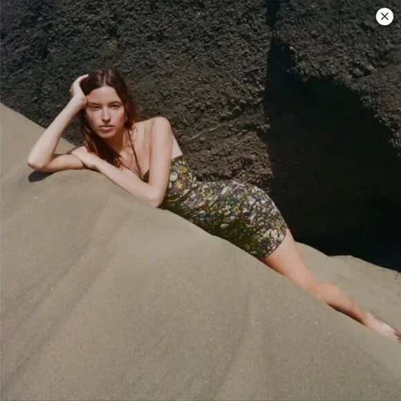 Zara Ruched Floral Tie Up Bodycon Mini Dress Size M NEW WITH TAG! - Picture 2 of 7